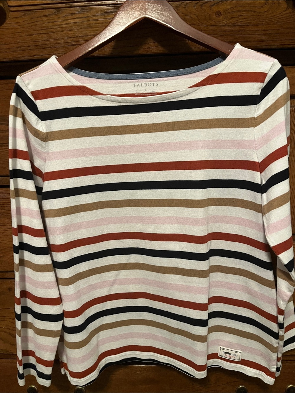 Talbots all cotton long sleeve striped pullover size large